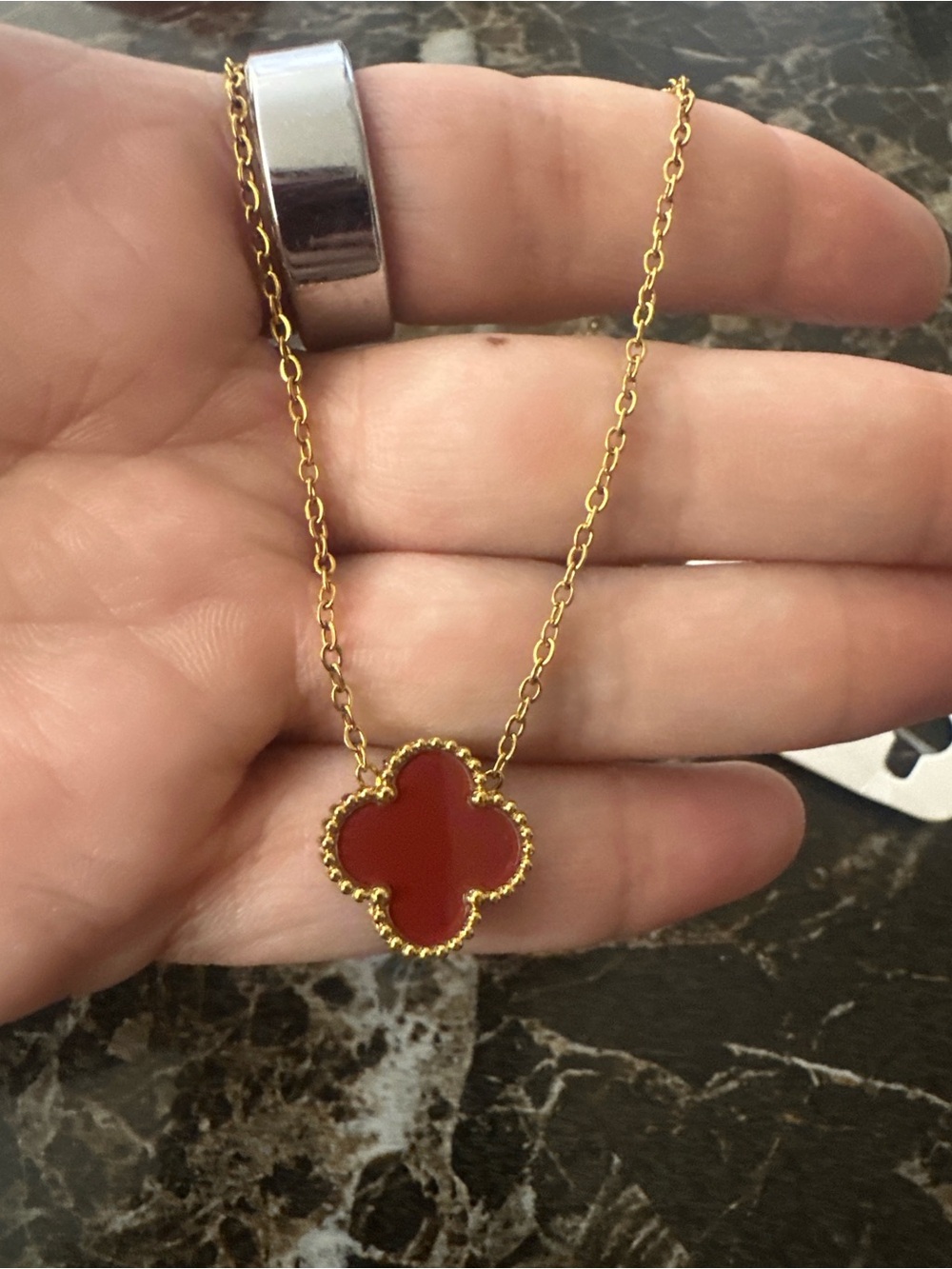 Gold-Tone Necklace with Red Clover Pendant